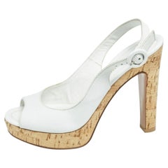 Gianvito Rossi White Leather Cork Platform Slingback Sandals Sie 37