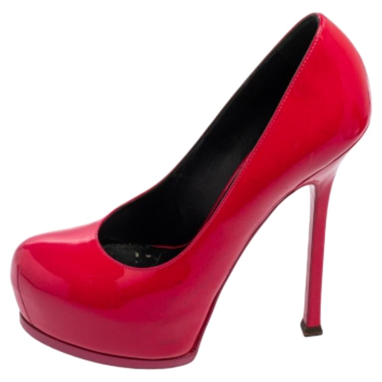 Saint Laurent Bombas de plataforma Tribtoo de charol magenta talla 38.5