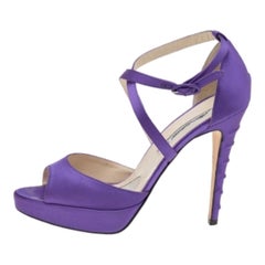 Brian Atwood - Sandales à lanières à plateforme en satin violet, taille 38,5