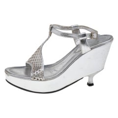 Fendi Silver Leather Ankle Strap Sandals Size 37