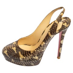 Christian Louboutin Brown Snakeskin Bianca Slingback Platform Pumps Size 40