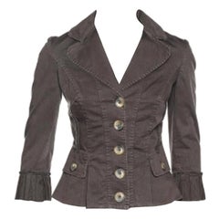 D&G Vintage Brown Cotton Textured Trim Button Front Blazer S
