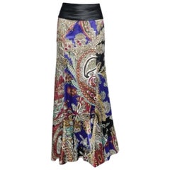 Just Cavalli Maxifalda de raso estampada multicolor con detalle de volantes S