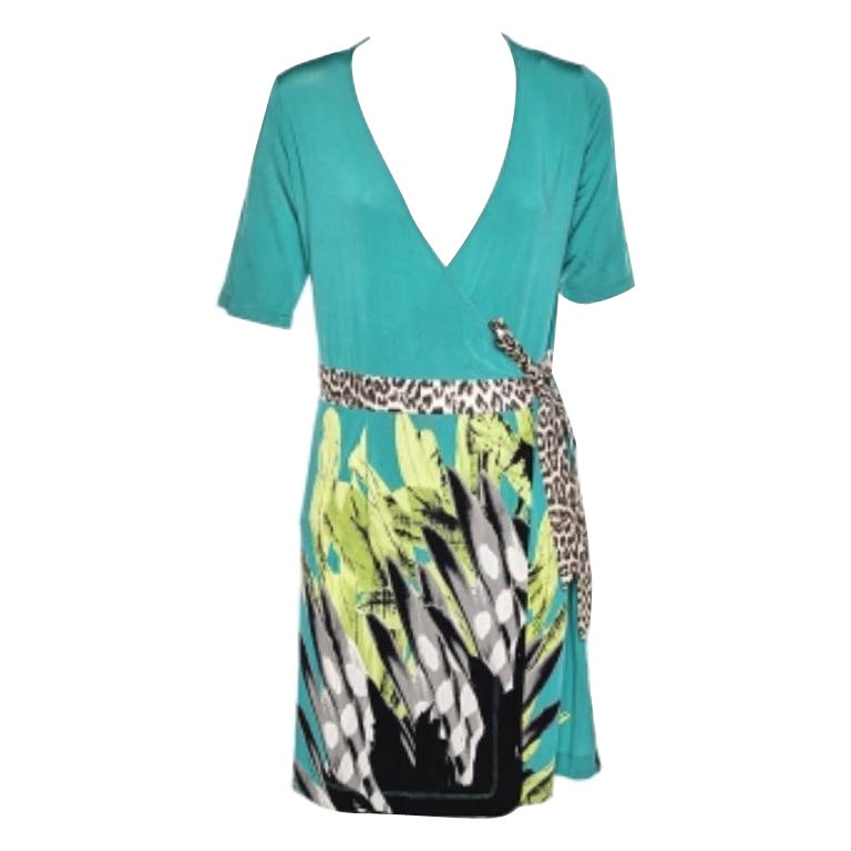 Just Cavalli Mehrfarbig bedrucktes Jersey-Mini-Wickelkleid L