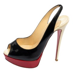 Christian Louboutin Red Patent Leather Slingback Lady Peep Toe Sandals Size 38.5