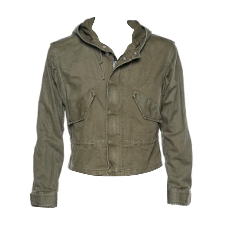 Saint Laurent Military Green Cotton And Linen Hooded Jacket XL