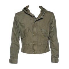 Saint Laurent Chaqueta verde militar de algodón y lino con capucha XL