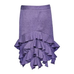 Moschino Purple Textured Wool & Silk Ruffled Mini Skirt M