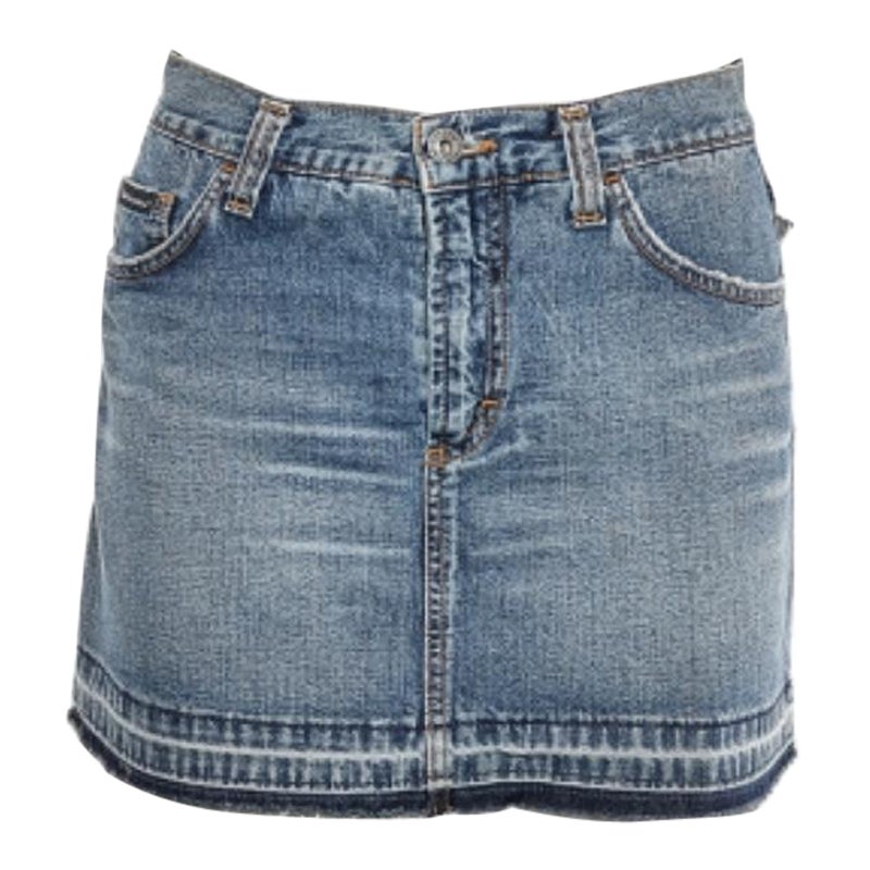 D.D.G. Mini gonna ricamata con logo floreale sul retro in denim blu S.D.G.