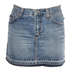 D&G Blue Denim Back Floral Logo Embroidered Mini Skirt S