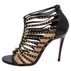 Christian Louboutin Black Studded Leather Millaclou Sandals Size 37