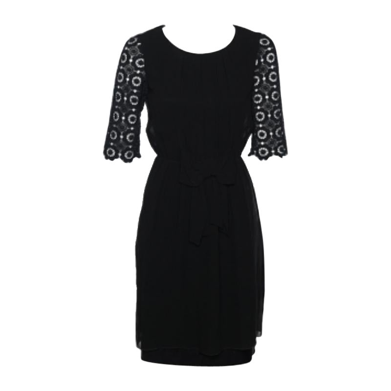 Robe midi Moschino Cheap and Chic à manches en mousseline et dentelle noire S