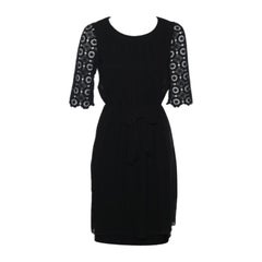 Moschino Cheap and Chic Vestido midi negro de gasa y encaje con mangas S