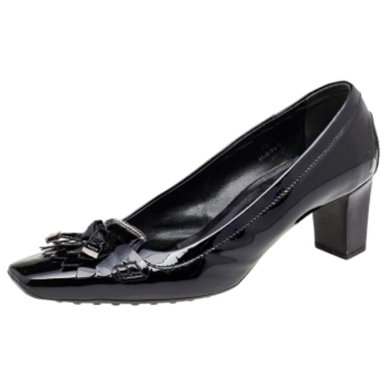 Tod's Black Patent Leather Fringe Square Toe Pumps Size 40
