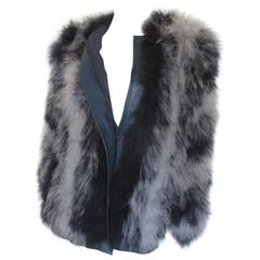 yves saint laurent blue grey marabou feather- jacket