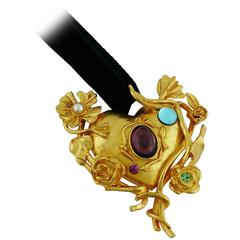 Christian Lacroix Vintage Jewelled Heart Mirror Pendant Necklace 7