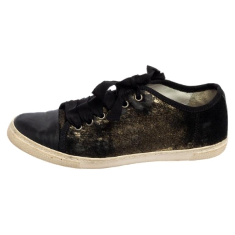 Lanvin Nero/Oro, capelli di vitello e pelle, scarpe da ginnastica basse taglia 37