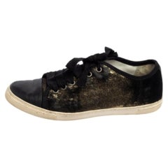 Lanvin Zapatillas bajas de piel y pelo de becerro negro/oro talla 37