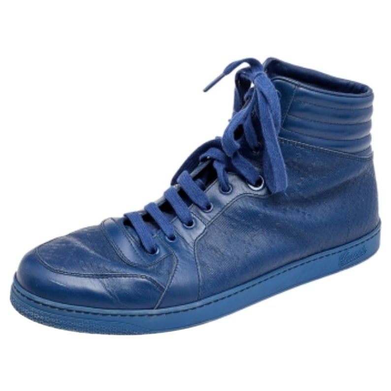 Gucci Blau Diamant Leder High Top Turnschuhe Größe 44