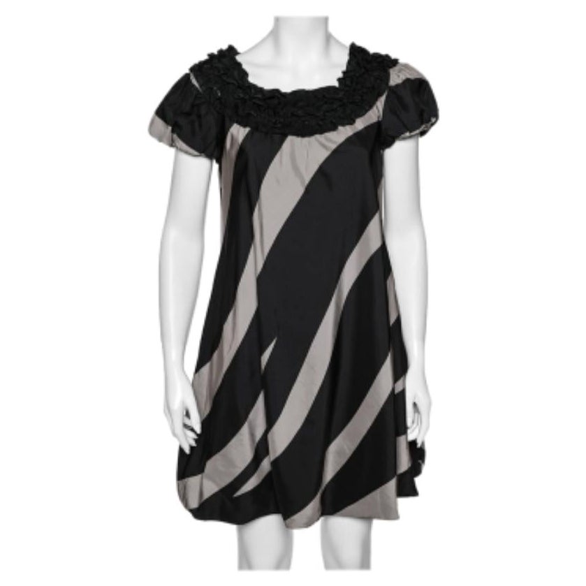 Moschino Cheap and Chic Monochrome Striped Silk Ruffled Neck Detail Mini Dress M.