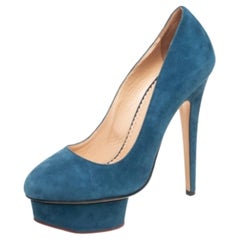 Charlotte Olympia Teal Blue Suede Dolly Platform Pumps Size 38