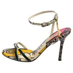 Valentino Multicolor Printed Leather Criss-Cross Ankle-Strap Sandals Size 36.5