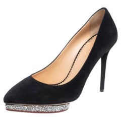 Charlotte Olympia Black Suede Debonaire Pointed Toe Platform Pumps Size 38