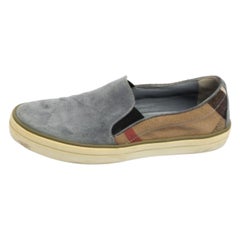 Burberry Ash Blue Suede and House Check Canvas Slip-On Sneakers Size 36.5