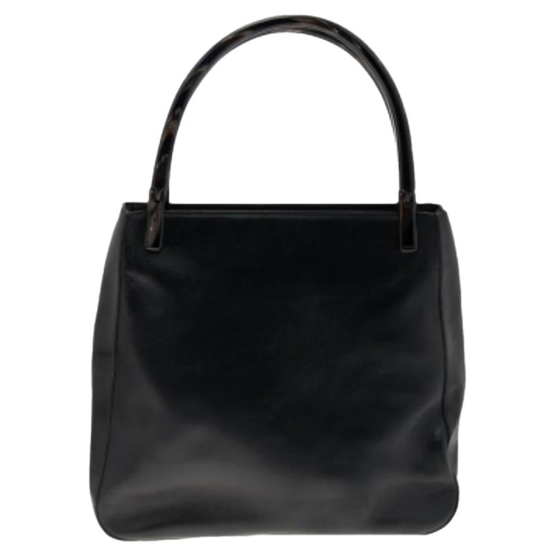 Prada Tragetasche aus schwarzem Leder mit Acrylgriff