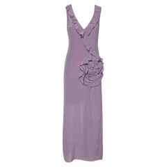 Moschino Cheap and Chic Lilac Silk Chiffon Rose Floral Draped Slit Maxi Dress M.