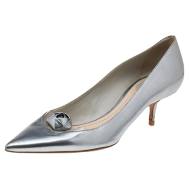 Dior escarpins à bout pointu en cuir argenté métallisé et PVC, taille 40
