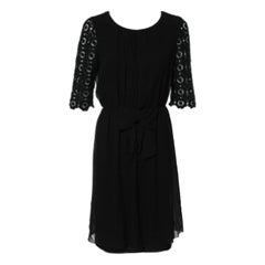 Moschino Cheap and Chic Vestido midi negro de seda y encaje con mangas M