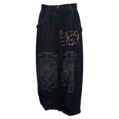 Just Cavalli Navy Blue Painted Denim Flared Leg Jeans L