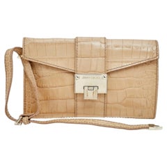 Jimmy Choo Embrague de piel con relieve de cocodrilo beige