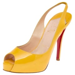 Christian Louboutin Yellow Leather Peep Toe Platform Slingback Sandals Size 36