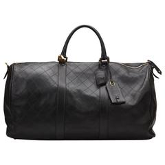 1990s Chanel Black Quilted Lambskin Vintage Boston Travel Bag