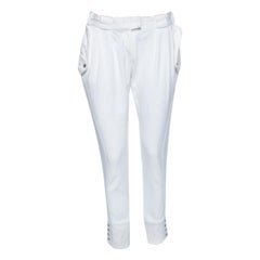 Just Cavalli White Cotton Blend Button Hem Detail Trousers M