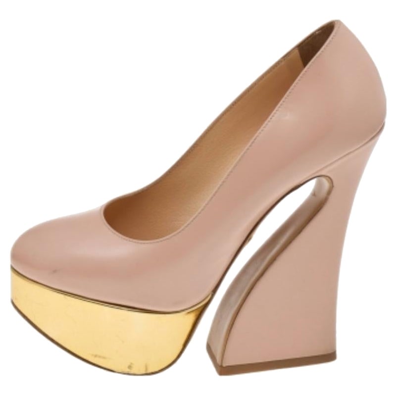 Charlotte Olympia Beige Leather Platform Pumps Size 35.5