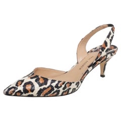 Paul Andrew Multicolor Leopard Print Snakeskin Leather Slingback Sandals Size 38
