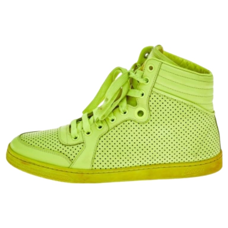 Gucci Neon Green Perforated Leather Lace Up High Top Sneakers Size 38.5