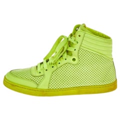 Gucci Neon Green Perforated Leather Lace Up High Top Sneakers Size 38.5