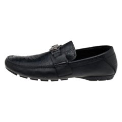 Versace Black Ostrich Leather Medusa Slip On Loafers Size 41
