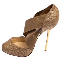 Christian Louboutin Beige Textured Leather Dorcet Peep Toe  Pumps Size 38.5