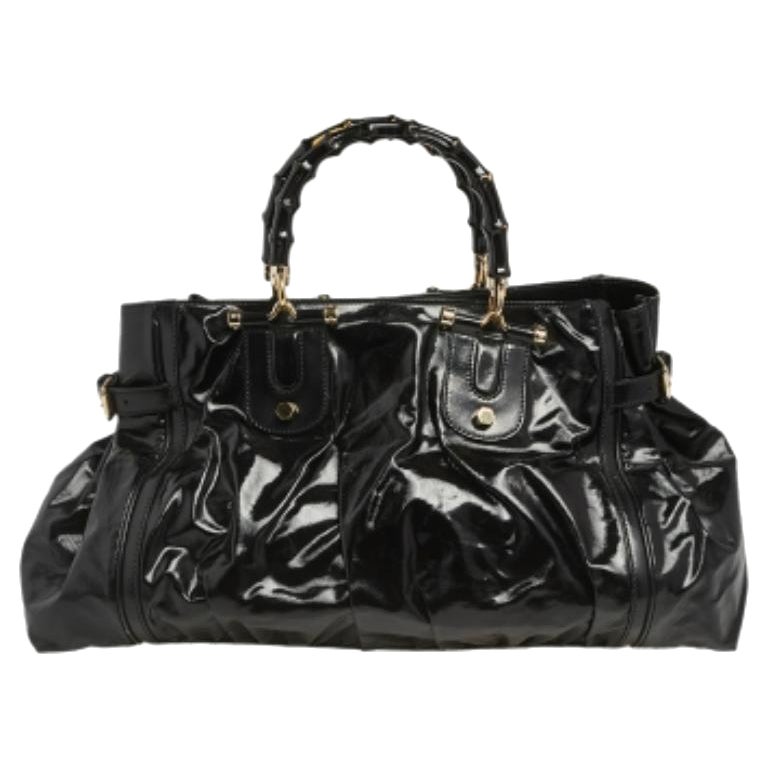 Gucci Borsa in tela patinata nera e pelle Dialux Pop Bamboo Satchel