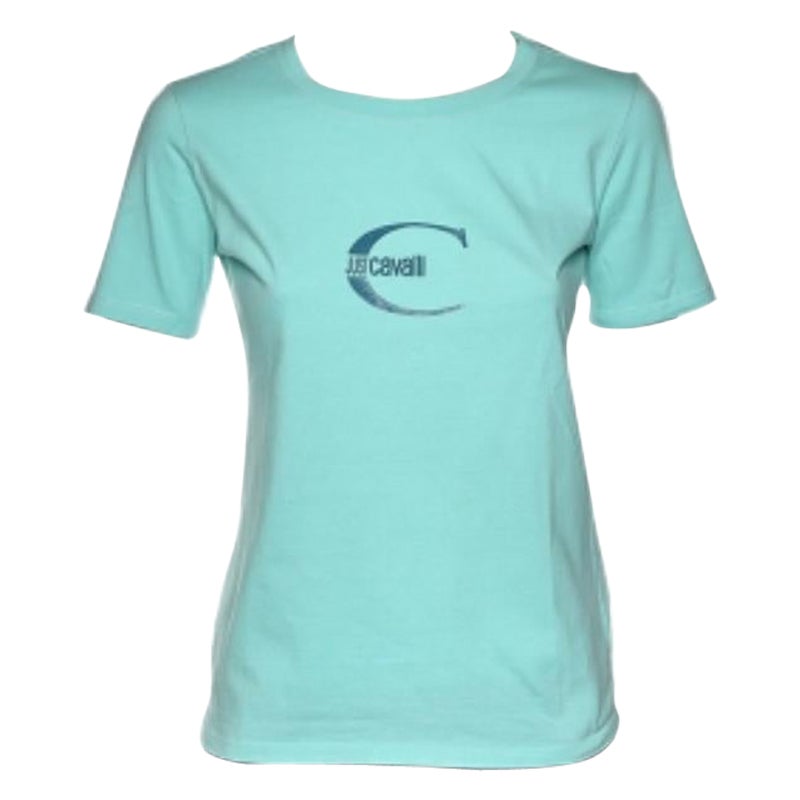 Just Cavalli - Maglietta a maniche corte in cotone stampata con logo blu T S in vendita