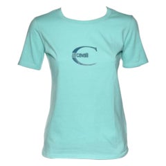 Just Cavalli - Maglietta a maniche corte in cotone stampata con logo blu T S