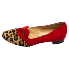 Charlotte Olympia Red Calfhair and Suede Bisoux Lip Ballet Flats Size 41