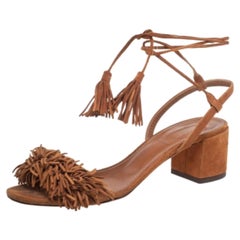 Aquazzura Brown Suede Wild Thing Ankle-Wrap Sandals Size 36