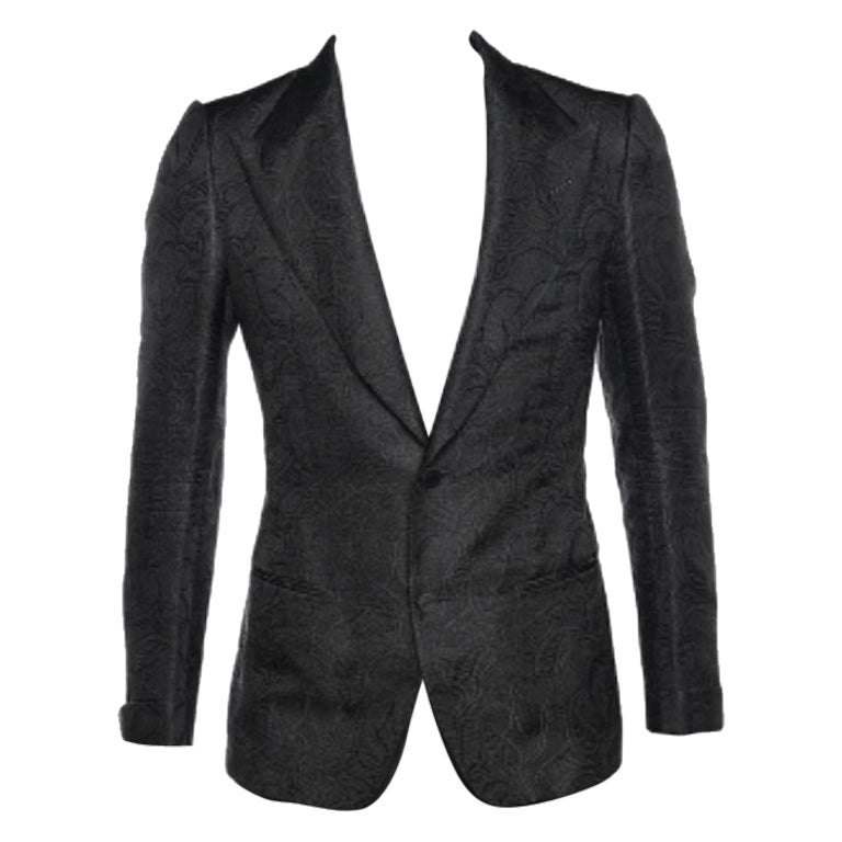 Tom Ford Blazer monopetto nero in seta e lana testurizzata S