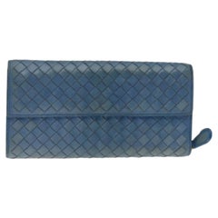 Bottega Veneta Blue Intrecciato Leather Continental Flap Wallet